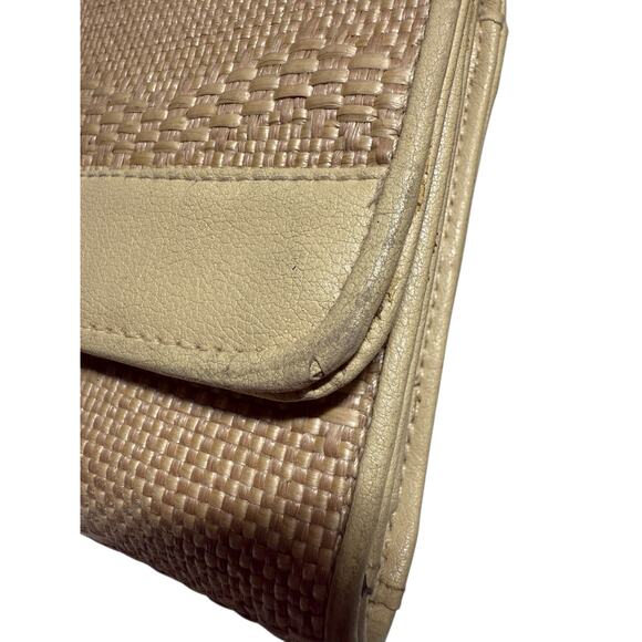 Etienne Aigner Woven Raffia Straw Trifold Wallet Women's Billfold Beige Cream - Picture 8 of 9